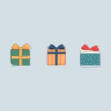 Gift box set. Vector illustration in flat style. Isolated on blue background Stock Illustration