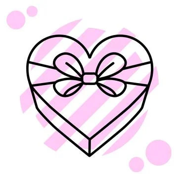 Gift box in the shape of heart icon. Parcel with ribbon bow. simple flat illu 스톡 일러스트