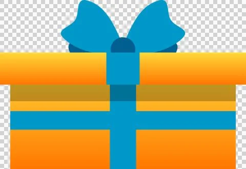 Gift box is shimmering in 3D-rendered gold with blue ribbon, transparent Stock Illustration