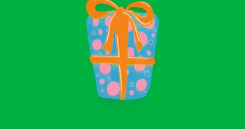 Gift box showing blue pink-dotted orange bow appearing on transparent backdrop Stock Footage 317456603