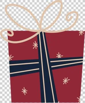 Gift box is showing flat design with navy ribbon and cream bow on transparent Stock Illustration