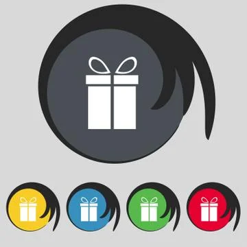 Gift box sign icon. Present symbol. Set colourful buttons. Vector Illustrazione stock