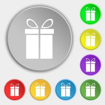 Gift box sign icon. Present symbol. Symbols on eight flat buttons. Vector Stock Illustration