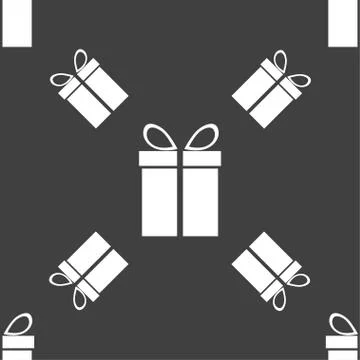 Gift box sign icon. Present symbol. Seamless pattern on a gray background. Ve Stockillustratie