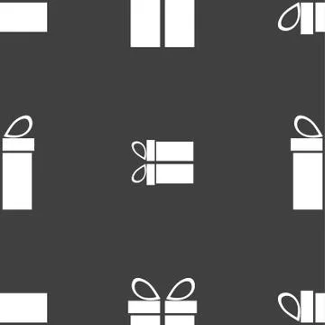 Gift box sign icon. Present symbol. Seamless pattern on a gray background. Ve Stock Illustration