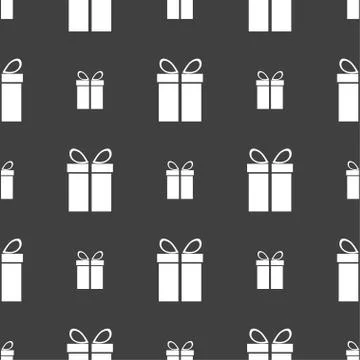 Gift box sign icon. Present symbol. Seamless pattern on a gray background. Ve Stock Illustration