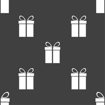 Gift box sign icon. Present symbol. Seamless pattern on a gray background. Ve Illustrazione stock