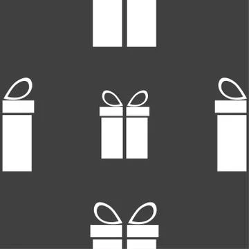 Gift box sign icon. Present symbol. Seamless pattern on a gray background. Ve 스톡 일러스트