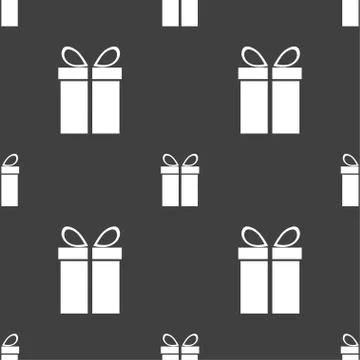 Gift box sign icon. Present symbol. Seamless pattern on a gray background. Ve Illustrazione stock