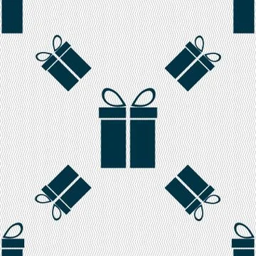 Gift box sign icon. Present symbol. Seamless pattern with geometric texture. Stock Illustration