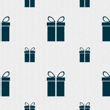 Gift box sign icon. Present symbol. Seamless pattern with geometric texture. Stock Illustration