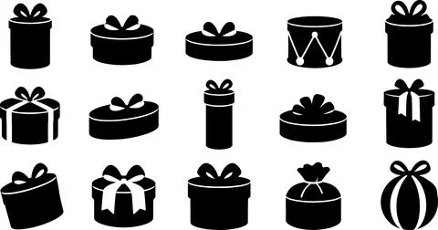 Gift box silhouette collection with various ribbons and bow styles for holi.. Stock Illustration
