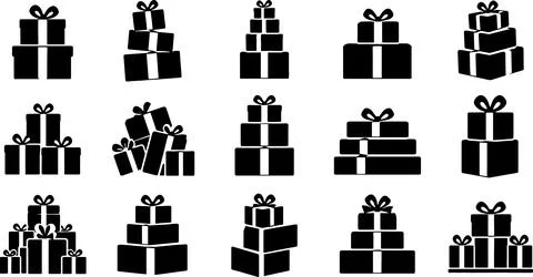 Gift box silhouettes featuring black stacked presents for holiday celebrati.. Stock Illustration