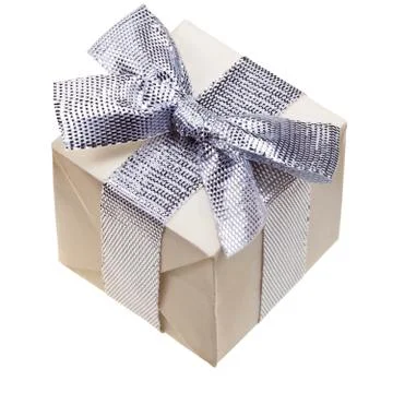 Gift box with silver bow 스톡 사진