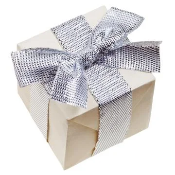 Gift box with silver bow 스톡 사진