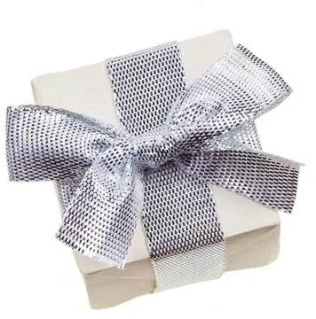 Gift box with silver bow small handmade paper gift box with silver bow iso... 写真素材
