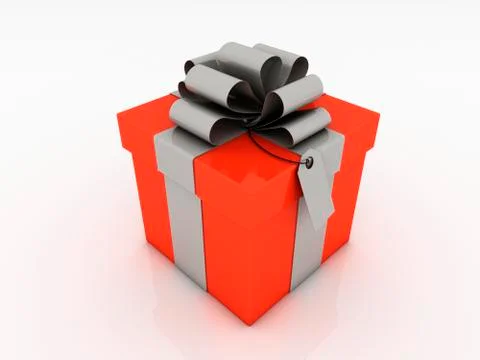 Gift box with silver ribbon bow isolated on white background Illustration