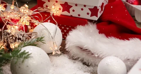 Gift box on snow for New year or christmas  background , in happy time Video stock 82841863