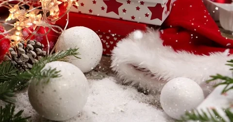 Gift box on snow for New year or christmas  background , in happy time Video stock 82841919