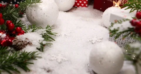 Gift box on snow for New year or christmas  background , in happy time Stock Footage
