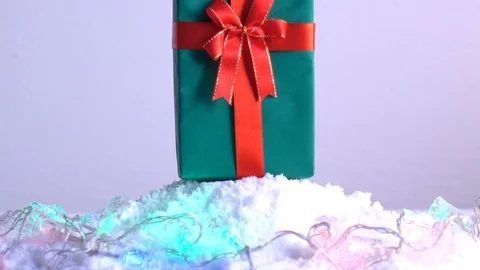 Gift box on snow for new year holiday international , in happy time Stock Footage 94344167