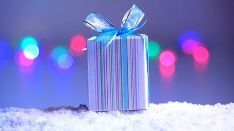 Gift box on snow for new year holiday international , in happy time Stock Footage 94348174