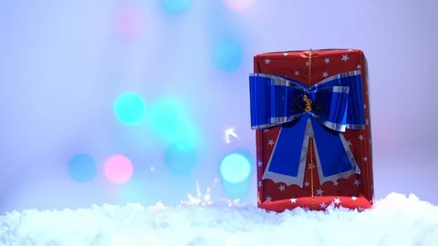 Gift box on snow for new year holiday international , in happy time Stock Footage 94352653