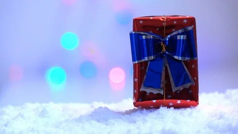 Gift box on snow for new year holiday international , in happy time Stock Footage 94384482