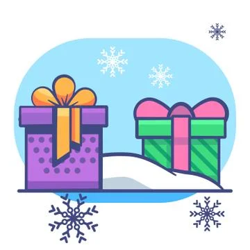 Gift box on snowdrift on white isolated backdrop Stock Illustration