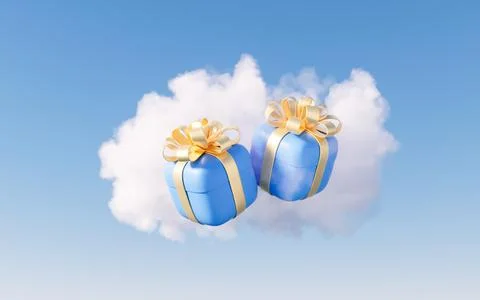 Gift box with soft cloud background, 3d rendering. イラスト素材