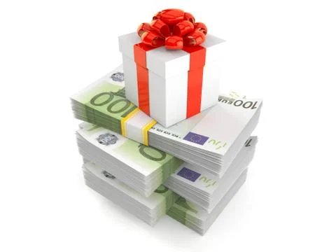 Gift box on stack of money Stock Illustration