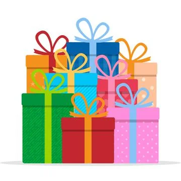 Gift box stack or pile. Vector illustration. 스톡 일러스트