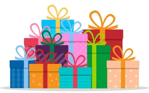 Gift box stack or pile. Vector illustration. Stock Illustration