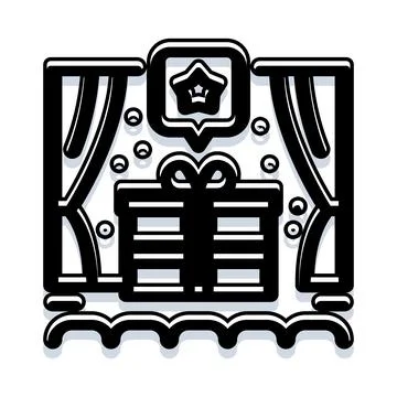 Gift box on stage behind curtains with star Stock Illustration