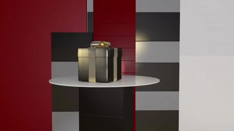 A gift box stands on a stand or showcase in a store or room. Stock Footage 230179145