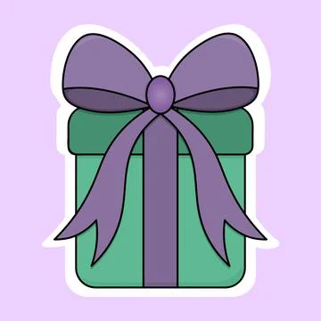 Gift in a box. Sticker on a white backing. Stock Illustration