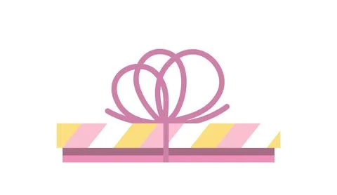 Gift box. Striped pink present box with rosy bow. Flat, cartoon, vector 스톡 일러스트