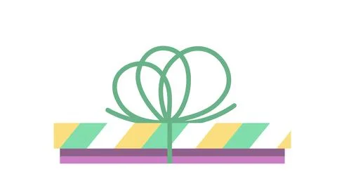 Gift box. Striped present box with green bow. Flat, cartoon, vector Stock Illustration