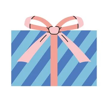 Gift box with striped wrapper, ribbon and bow. Christmas and birthday holid.. Stock Illustration