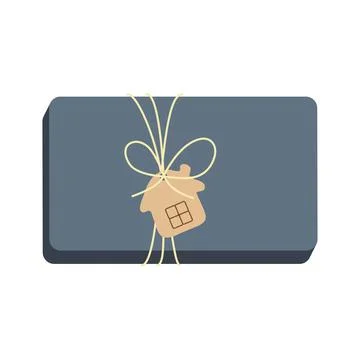 Gift box with tag in house shape. Design for greeting card, banner, poster. V Stock Illustration