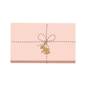 Gift box with tag in rabbit shape. Design for greeting card, banner, poster.  스톡 일러스트