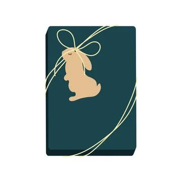 Gift box with tag in rabbit shape. Design for greeting card, banner, poster.  스톡 일러스트