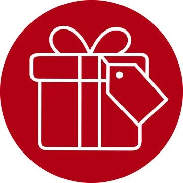 Gift Box with Tag Vector Icon in Bright Red Circle Badge Stock Illustration