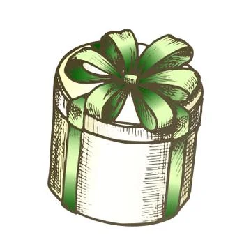 Gift Box Tall Round Shape With Ribbon Color Vector イラスト素材
