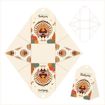 Gift box template. cut and bend. Isolated. Thanksgiving day pattern. Blank la Stock Illustration