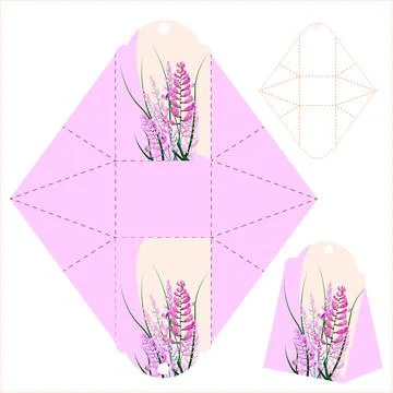 Gift box template. cut and bend. Isolated. International Women's Day pattern. Stock Illustration