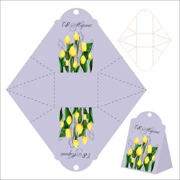 Gift box template. cut and bend. Isolated. International Women s Day pattern. Stock Illustration
