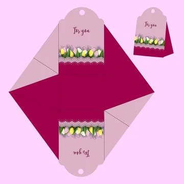 Gift box template. Gift for women's day. Cut out and fold the packaging templ Ilustración de archivo
