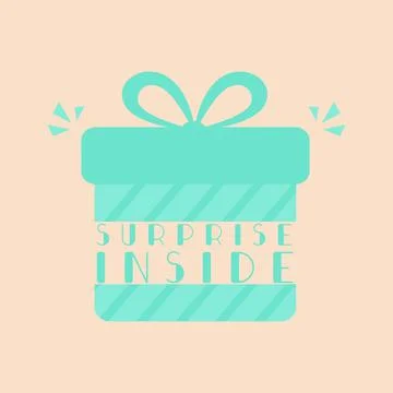 Gift box with text SURPRISE INSIDE. Open gift box design template. Vector Stock Illustration