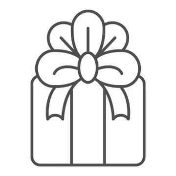 Gift box thin line icon. Present with ribbon and bow. Birthday party vector 스톡 일러스트